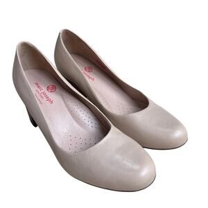 Marc Joseph New York nude leather pumps mid high block heels career casual